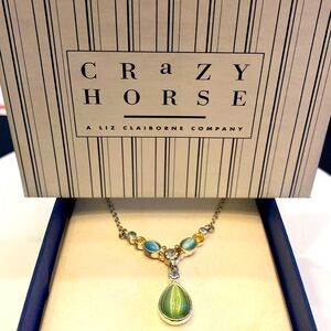 NIB Crazy Horse by Liz Claiborne Silver Tone Leaf Jeweled Necklace